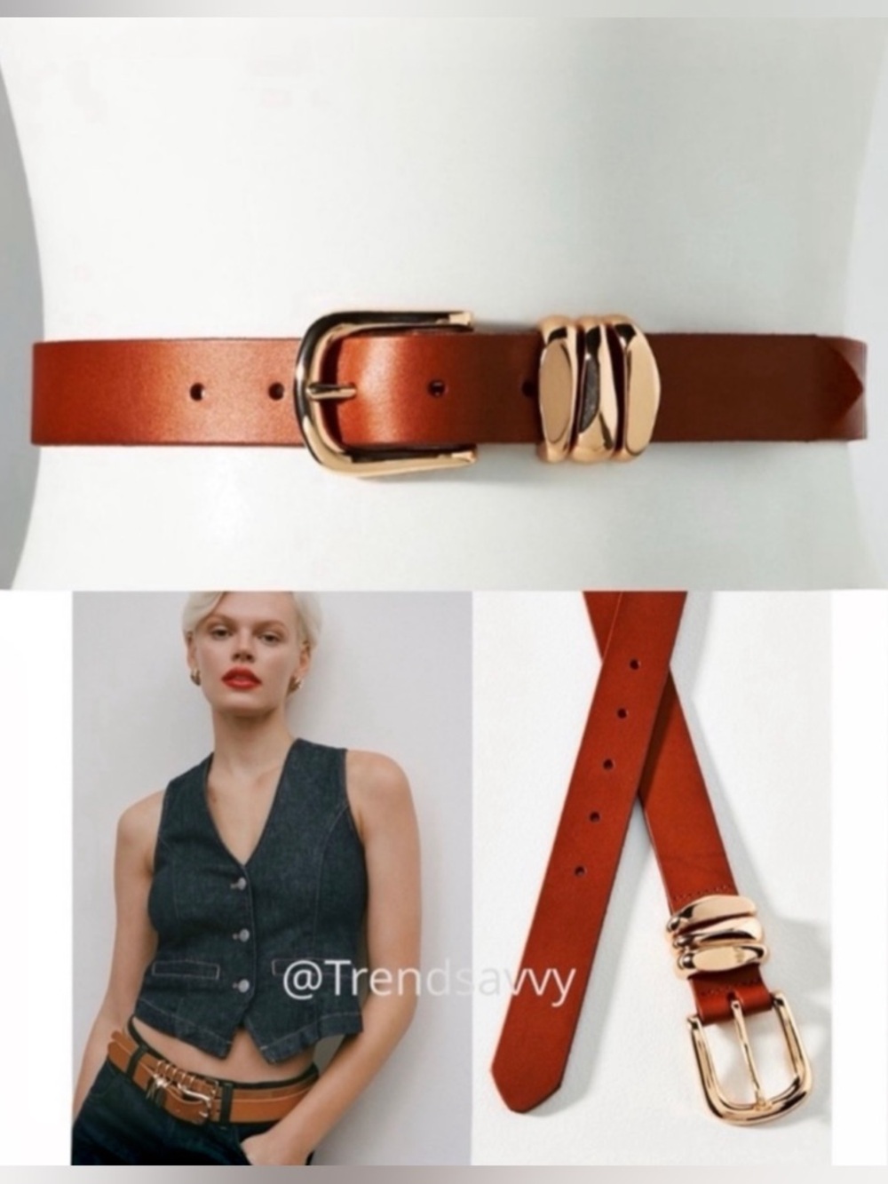 ANTHROPOLOGIE Structured Keeper Belt Brown Leather Gold Buckle Size Medium NWT